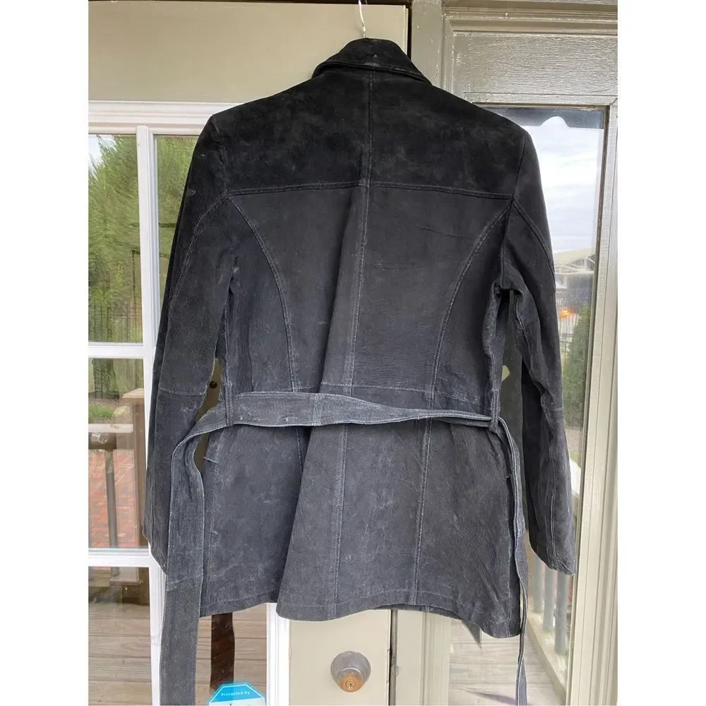 Helium London Black 100% Leather Jacket Collared Belted Full-Zip Coat, Sz Medium - Picture 9 of 13